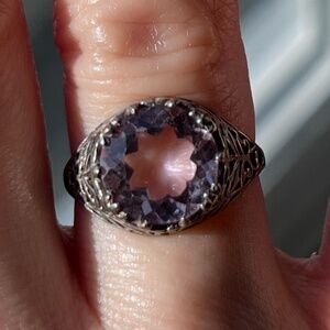 Light Purple Pink Round Gemstone Ring Sterling Silver 925 Approximately Sz 6